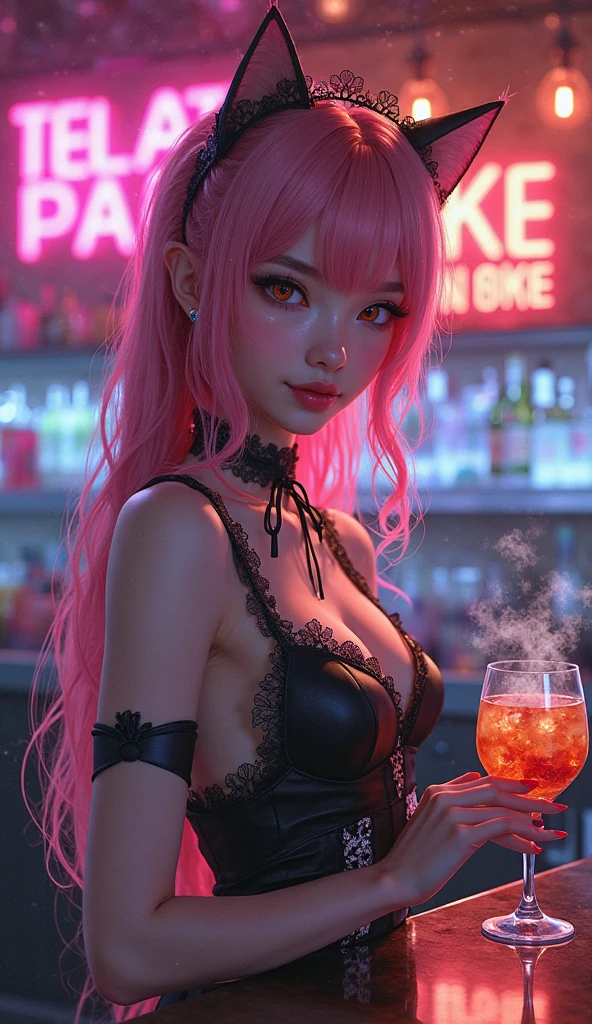 (((masterpiece, best quality, HUD))), full body pose, 1 solo woman, big breasts, small hourglass waist, wide hips, toned physique, whimsical and creative style, bold colours and patterns, pastel colours, unconventional clothing, trendy and innovative hairstyle, anime illustration, detailed skin texture, detailed cloth texture, beautiful detailed face, highly intricate details, ultra detailed, cinematic lighting, volumetric lighting, strong contrast between light and shadows, dynamic pose with movement, (((two women sitting at a table at night under the moon, drunk with very red blushed faces, holding their drinks against each other, red faced and blushing, beer, neon back light)))