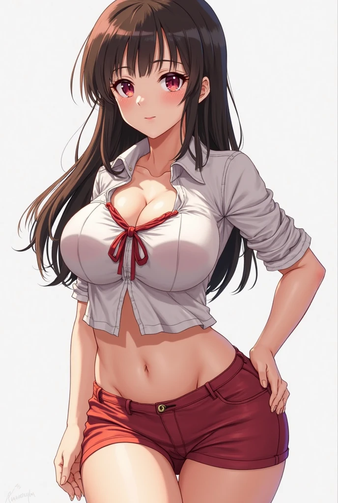 masterpiece, best quality, SimplePositiveXLv2, yuuki asuna, 1girl, solo, long hair, breasts, large breast, curvy, Dress, shirt, Skirt, mini skirt, pantyhose, navel, mini shirt,