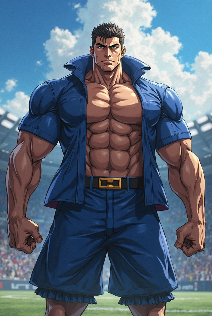 (masterpiece, Highest quality:1.2), Cowboy Shot, alone, Men's Center, One boy, sky \(Kingdom hearts\),Muscular body, Hall々A muscular body, Hall々A clean-cut appearance, Muscular arms, Muscular legs, only a main part, Trapezoidal fuselage, Rugged body, Muscular body, Round and fleshy pectoral muscles, Defined Abs, Defined Weapons, defined legs, Flex your muscles and laugh, View your viewers, Arms crossed, Hooded jacket, Huge penis,Big cock