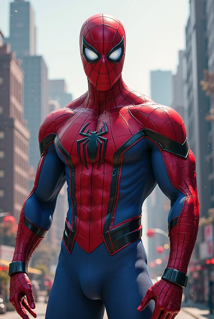 Spider Man red suit with blue web lines