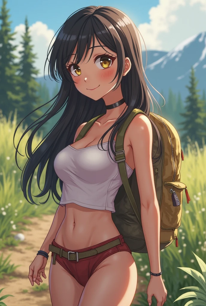 explorer girl,1girl,((extremely cute and beautiful red haired explorer girl)),(((18 years old))),(large breasts:1.4),((((red hair:1.35,absurdly long unkempt hair,ponytail red hair,bangs,colored inner hair,ear breathing)))),(((green_eyes:1.3))),intricate eyes,beautiful detailed eyes,symmetrical eyes,((((lustrous skin:1.5,tanned skin,bright skin:1.5,skin tanned,shiny skin,very shiny skin,shiny body)))),(spider lower abdomen,narrow waist,wide hip,athletic body,inflated legs,detailed body,(detailed face)),((heart pupils:1.4, heart,hearts,heart marks)),
cute,slutty,seductive,erotic,(nsfw),
((navel)), ((khaki bikini,bikini,shorts,bikini top,short shorts,denim shorts)),(((unzipped, open fly))),((wearing large and heavy backpack)),
(dynamic pose:1.0),embarrassed,(centered,scale to fit dimensions,Rule of thirds),
((snowy pine forest at night)), with dark stormy clouds,winter,scenery:1.25,((snow forest background)),Christmas tree,
(Glossy winter ornaments),highres,sharp focus,(ultra detailed,extremely detailed),(photorealistic artwork:1.37),(extremely detailed CG unity 8k wallpaper),(((vibrant colors,vibrant theme))),(intricate),(masterpiece),(best quality),
, camel toe, กางเกงในสีขาว, โชว์กางเกงใน, โชว์หน้าอก,