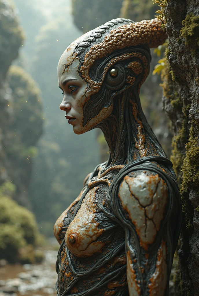 8k, Attention to detail,RAW Photos, Highest quality, High resolution, Super Detail, 超High resolution, Accurate, masterpiece, 16K, 1080P、Made by an advanced civilization、With technology that humans cannot even imagine,、It's like a humanoid machine.、organism、Beautiful and terrifying、A faint glow like veins running through.、Artificial lifeforms、