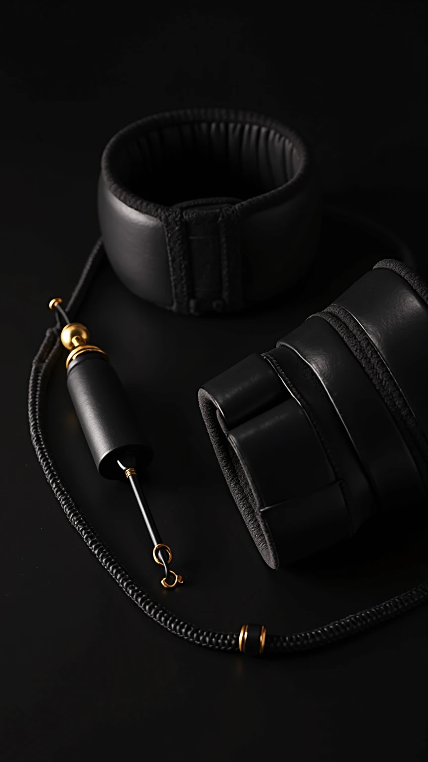 On a table lie white wide leather handcuffs