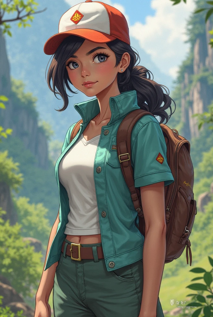 (best quality, masterpiece1.2), (detailed eye:1.2), complex detail, depth of field, 1girl, jungle, crop top, angry, sweat, brownhair, exploration, embarrassed, backpack, tomb raider inspiration, lara croft, gun