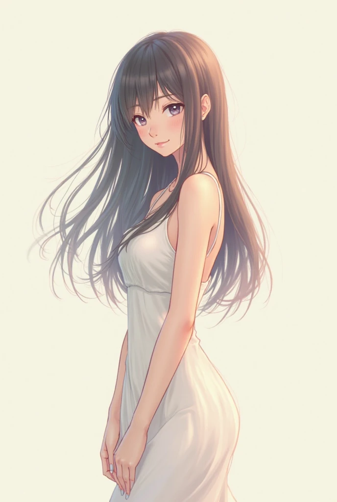 An anime-style Japanese girl wearing an apron over her naked body