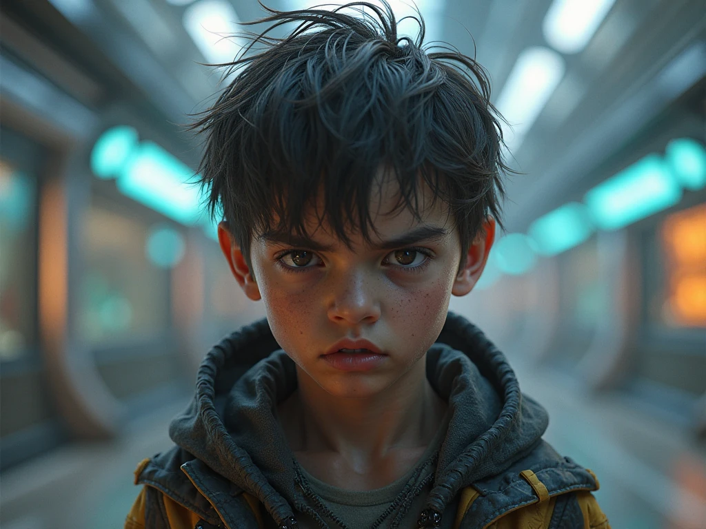 change background, cyberpunk, little boy, high details --auto