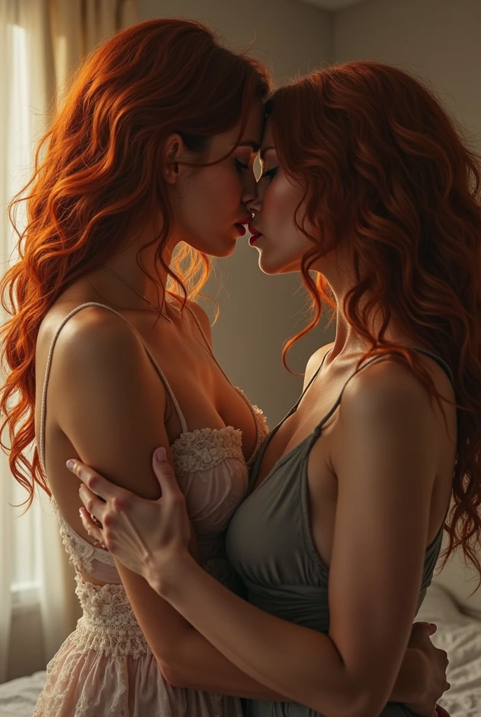 fully naked young lesbians red-haired and brunette passionately and actively make love to each other pretty women, dynamic poses sexy long-haired concubines from the harem touch and hold, absolute beauties) anatomically perfect symmetrical beautiful faces, at a beautiful fireplace Loving glances into each other's eyes, Dynamic poses, a feeling of true love, a feeling of pure ecstasy, freckles, Flirtatious, seductive, joy young lesbians actively making love to each other pretty women, dynamic lesbian depraved sensual posesTwo sexy women kissing insistently, kissing passionately, from time to time, hugging tightly, kissing passionately, touching lips, pouring rain in a beautiful forest, view from the window, by the fireplace, naked red-haired girl passionately kissing her daughter and her breasts.LICKS HER NIPPLES, ASS, CROTCH AND BELLY. they kiss in bed, one woman is , and the other is young, she is .romantic, night, soft lighting, Passion, intimate connection, gentle hugs, Close-up of lips, gentle caress ultra-detailed,voluptuous women,passionate kisses and touches, lying on a luxurious bed, transparent LINEN,Desire and pleasure,emotions and connection+,elegant and atmospheric hugging. to kiss. passionate gentle kissing on the lips. Kissing is wrong. looking at each other. grabbing the buttocks. by mutual consent. bliss.