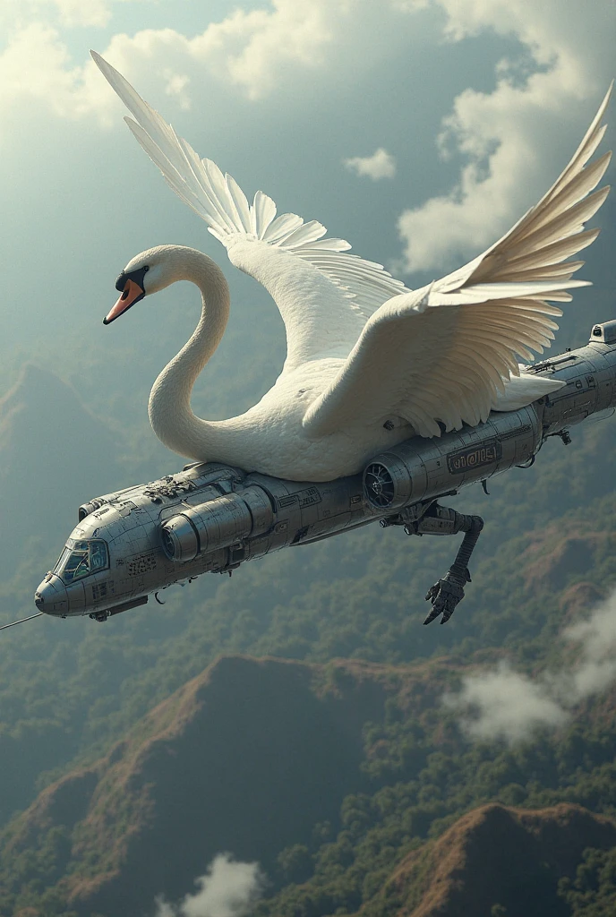 The Nano-Swan Drone is a marvel of advanced technology, combining the grace of a swan with the precision of nanotechnology. It is a small, sleek drone with a streamlined body resembling the elegant form of a swan in flight. The drone is constructed from lightweight, metallic materials, allowing for swift and agile movements.

Its wings, crafted with intricate detail, are made of ultra-thin yet durable nano-fibers. These wings possess the ability to morph and reshape, adapting to the drone's immediate needs. They can expand to catch air currents for gliding or fold tightly against its body for rapid, agile maneuvers.

The Nano-Swan Drone's head features a streamlined design with a pair of large, piercing sensor eyes that glow with a soft, cyan light. These sensors provide advanced visual capabilities, allowing the drone to scan its surroundings and track targets with remarkable precision.

Strategically positioned on the drone's body are a series of micro-thrusters that emit a faint blue propulsion glow. These thrusters provide the necessary propulsion for the drone to navigate through various environments, whether it be open skies, narrow corridors, or complex obstacles.

Mounted beneath the drone's body are a set of retractable nano-talons, sharp and agile enough to grasp objects with delicate precision or defend against threats when necessary. These talons are capable of extending and retracting swiftly, allowing the Nano-Swan Drone to adapt to different situations on the fly.

Overall, the Nano-Swan Drone exemplifies the seamless fusion of nature-inspired design and advanced technology. Its elegant appearance, coupled with its exceptional maneuverability and versatile capabilities, make it an impressive and eye-catching subject. --auto