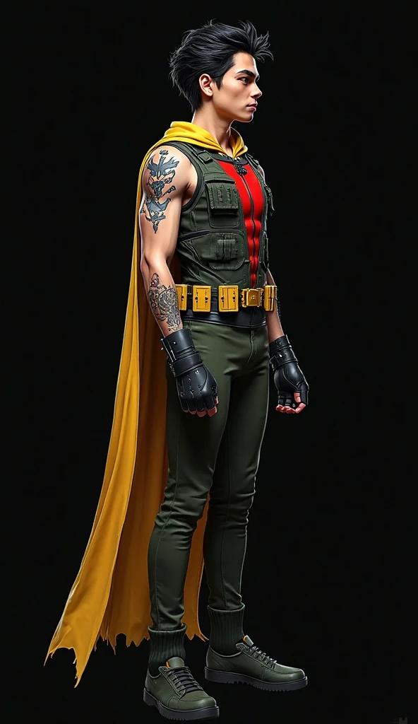Saitama with the yellow suit full of blood and the green criminal mask from free fire