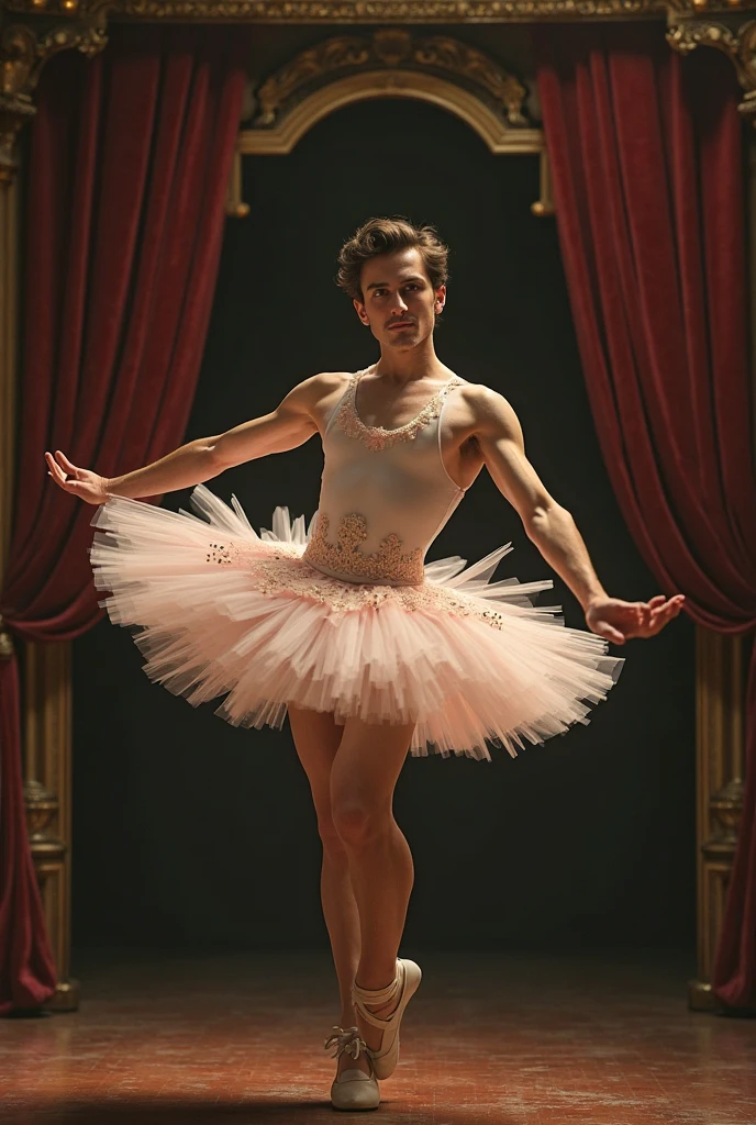 (4k, best quality, masterpiece, hyperrealistic, beautiful eyes, ballet tights, crotch bulge, nutcracker ballet:1.35), (2 ballet dancers, prince defeats rat king:1.5)