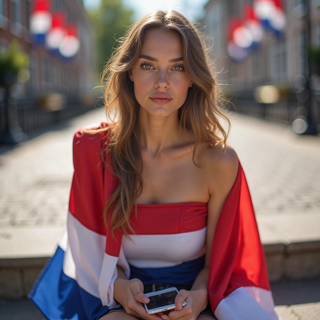 A beautiful blonde woman, extremely detailed eyes and face, longeyelashes, at the opening ceremony of the Aris Olympic Games, stands in front of the Eiffel Tower at night, (wearing a sexy navy blue suit 1.1), (best quality,4k,8k,highres,masterpiece:1.2),ultra-detailed,(realistic,photorealistic,photo-realistic:1.37),HDR,studio lighting,professional,vivid colors,concept artists (boobs), (big smile 1.1), (hold a French flag 1.2)