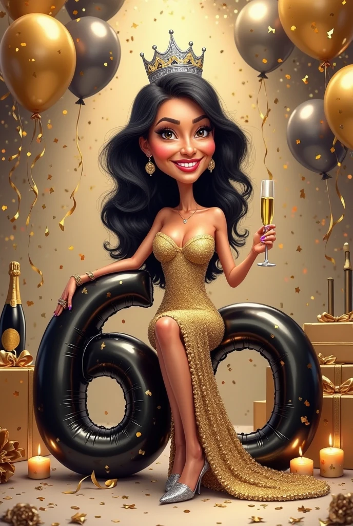 A big girl is sitting on number 21, She wears a beautiful dress that covers her chest and legs
،tha girl take Half of picture wearing a beautiful dress with a covered chest, balloons behind her, and in front of her a cake with Manar written on it, a 2D drawing with outline Cartoon drawing She wears a beautiful dress that covers her chest and legs