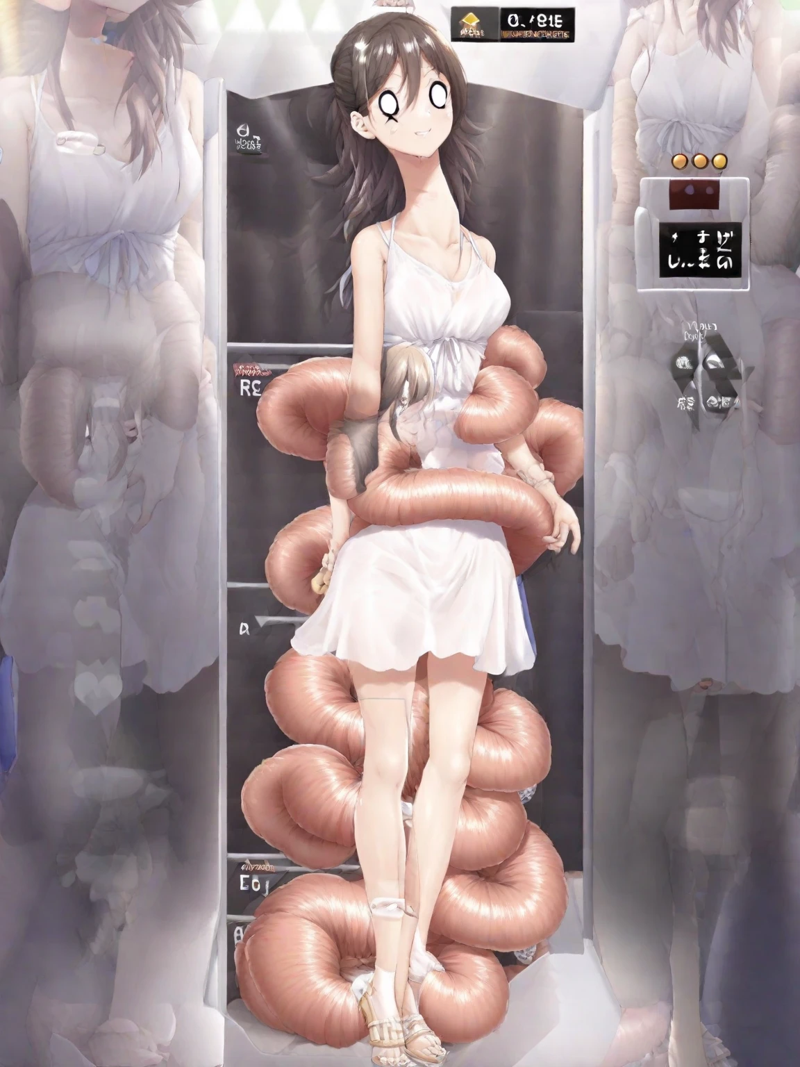 The beautiful girl in lace top and leggings is sitting astride a pile of skeletons in the center of the picture. She is holding a trembling sausage with juice squeezed out in her hand and smiling. There are multiple comic storyboards in the background,cbt, sausage bondage,sausage insertion,Sexy, trampling sausage with high heels heel,(masterpiece, best quality:1.2),1 beautiful girl,sexy,comic storyboard:2, leggings, sit astride, axially symmetrical:2, ,femdom,sounding,cbt,hold,smile,colorful,leggings,thin gap,cameltoe,insertion,trembling,juice,spray, Long hair,Lace top,Sexy, Shiny leggings, High heel,cleveage, trampling, in forest, saliva , Mucus,