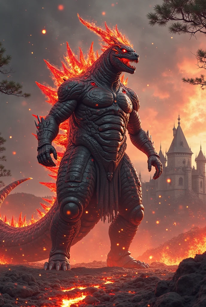 The background is smoke from the collapse of skyscrapers, kaiju towering above new york, Giant mechanical monsters, dragon monsters, manticore, shin godzilla,Mechanical Godzilla, kaiju battle, 《Godzilla》Terex in  (2014), kaiju-eiga, Liam Neeson vs. Mechanical Godzilla, colossal dragon in background，Stylistic surrealism，The city is chaotic and disorganized，There is a lot of war