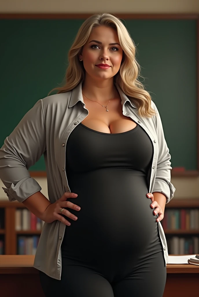 Pregnant blonde teacher