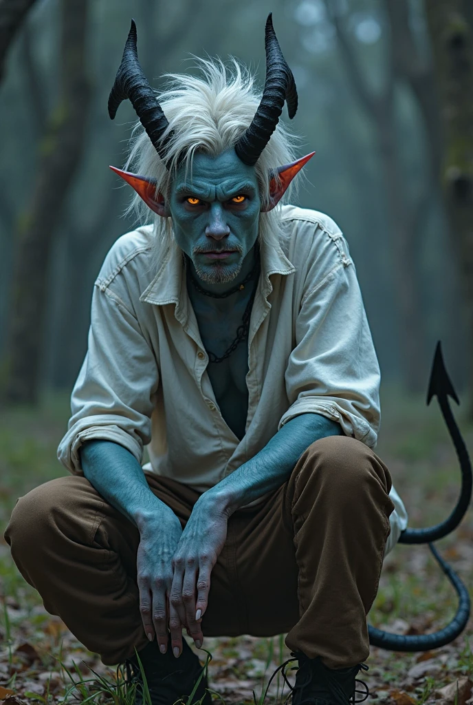 Tantrik doing black magic no horns aghori type mess dress and face white rakh no horns and only forehead with rakh look him like a human less cloth