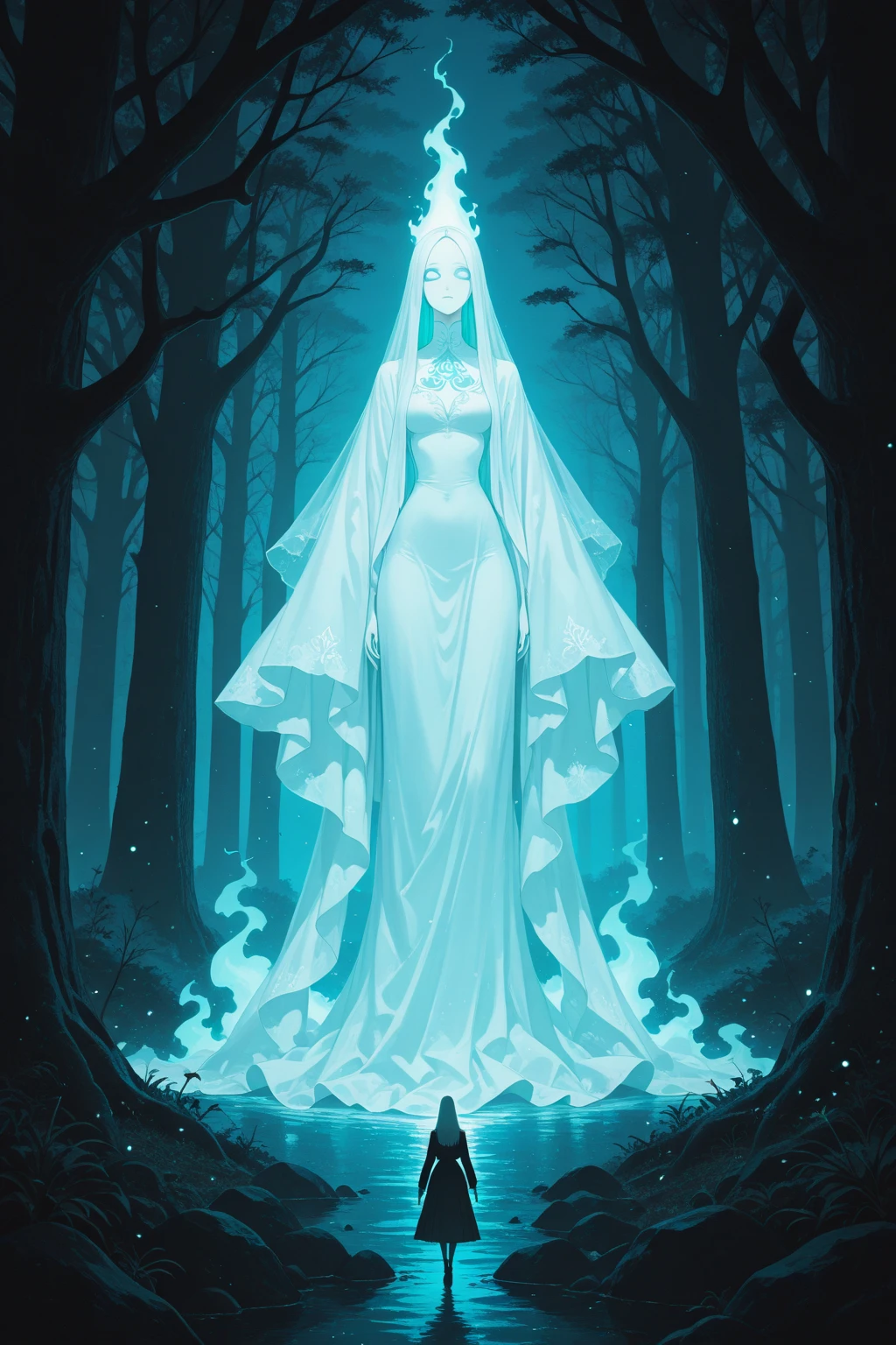 A ghostly apparition that emerges from the fog, causing deep chills in verdure tapestry art style