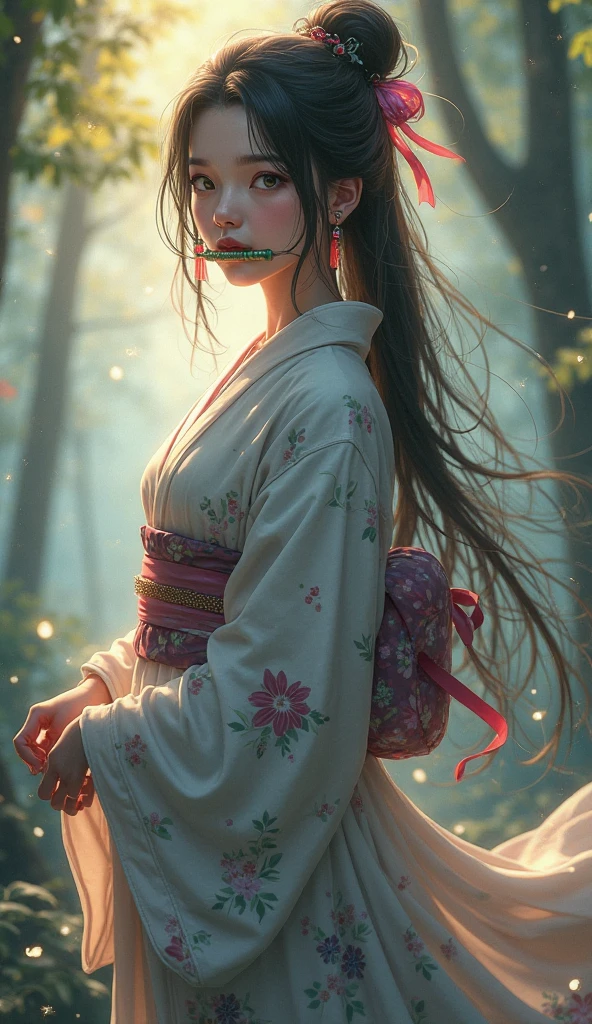 score_9, score_8_up, score_7_up, score_6_up, source_anime, 1girl, portrait, very long hair, kneeling, oiran, hair ornament, japanese clothes, face veil, off shoulder, cleavage, cherry blossoms, hands, <lora:MJ52:.65> ,<lora:floodStyleD:.65> <lora:oiran_Pony_V1.0:1>