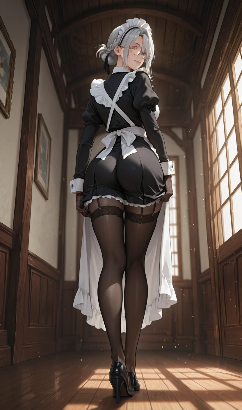 Striped hair,(shyexpression) ,ssmile,Blushlush,french braid, mismatched pupils, Chiaroscuro, back lit lighting, Gothic art, 16k, Best quality, Anatomically correct, High details,lewd nun,Leather bandages,Metal chains,huge tit,(Cocked buttocks),(Pink pupils),((opening legs)),Pubic bone,Thighs apart,((Dark skin)),(White panty hose),(leg loops)