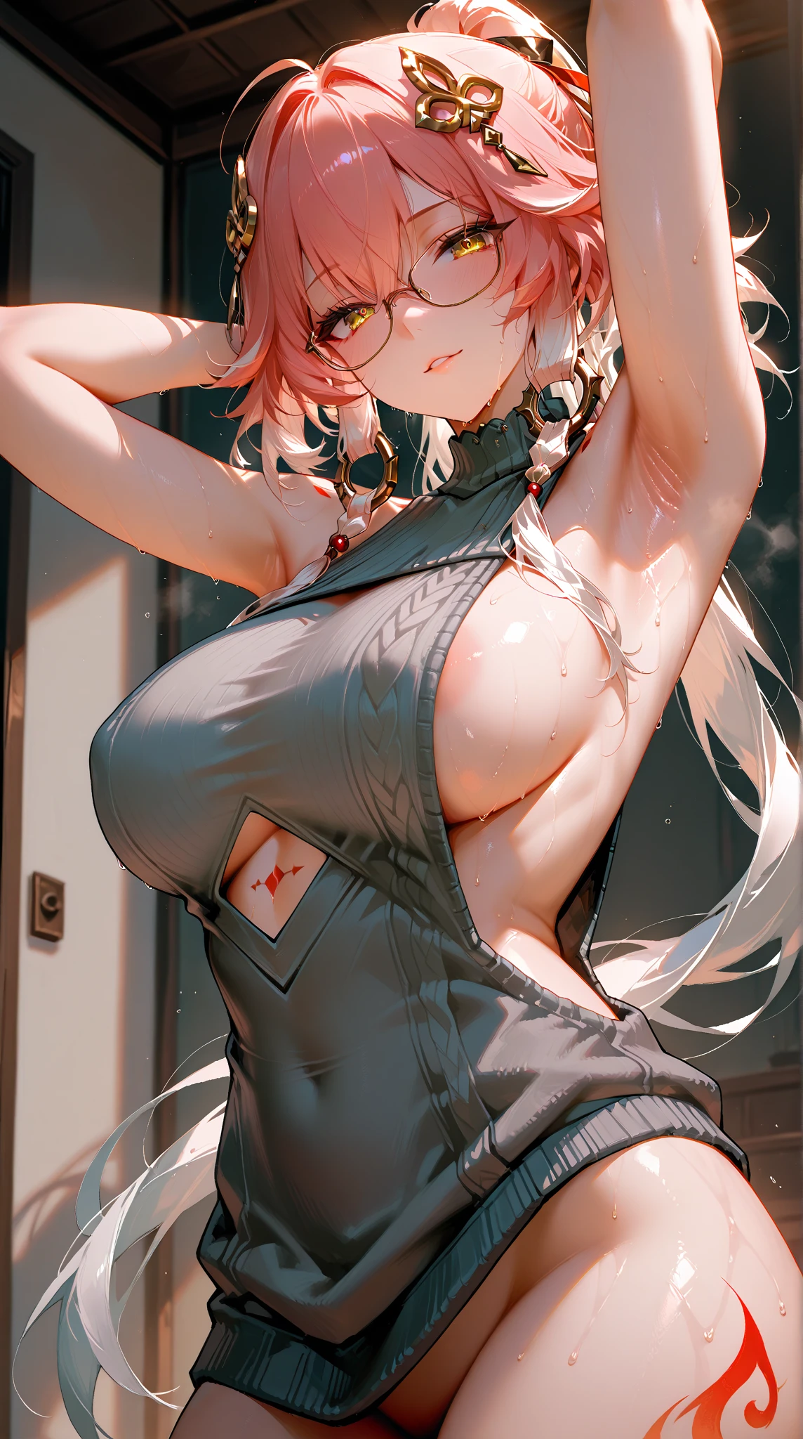 (masterpiece:1.3),(highly detailed:1.3),(highres:1.1),best quality,Ultra-detail,1girl,solo,kitchen,jelofolkwang,naked apron,((white apron)),ass,sideboob, unclear clothes , white pantie, ((perfect body)), salon,NSFW