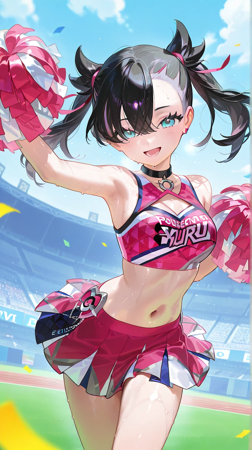 ((Masterpiece)), best quality, absurderes, ultra detailed, 8k, dynamic pose, super complex details, intricate details, holographic, cowboy shot, golden ratio, super cute girl, neon aura, delicate and beautiful face, cosmic cheerleader, mature girl, super beautiful asian girl with super beautiful glowing eyes, super beautiful glowing multicolored hair, nice and sexy body, slim body, perfect body, wearing a super sexy cosmic cheerleader outfit, holding neon pom poms, in the center of the galaxy
