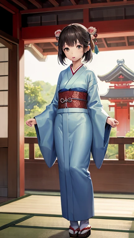 score_9, score_8_up, source_anime, 1girl, solo,This photo features a woman wearing traditional Indonesian attire with the following details:
Top: A modern blue kebaya with lace details and bead accents on the front. The kebaya has an open bottom cut and long sleeves.
Bottom: A long batik skirt with a complex traditional motif, predominantly black and white with gray and brown accents.
Shoes: Black open-heeled sandals.
Hair: Neatly styled in a bun with a few strands left loose at the front., (bound wirsts), (arms behind back), (tapegag, tape gag), dramatic, (looking at viewer), (detailed pupils:1.3) ,red rope, thick rope,black hair, big breast , standing