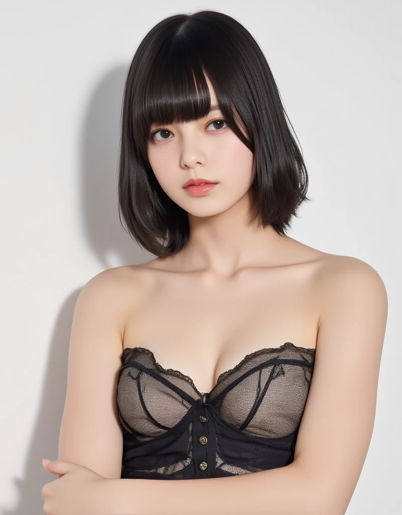 masutepiece、超A high resolution、Powerful images、8K slender woman、Super small breasts, Black hair、short hair very short、Super sexy lingerie、slutty eyes looking at camera、Cabaret background、