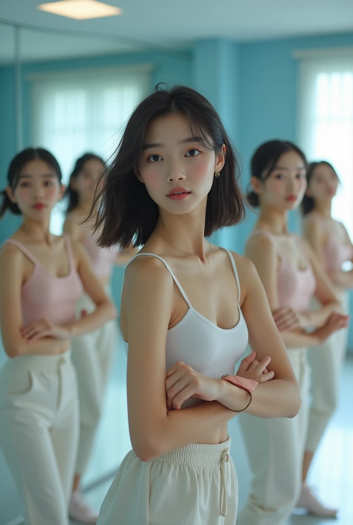 There are a lot of women posing for photos in dance studios, yanjun cheng, beauty campaign, wenfei ye, xue han, xision wu, Pose, shaxi, Wu Liu, ballet performance photography, Lu Ji, mingchen shen, Asian women, ballet style pose, 🤬 🤮 💕 🎀, photoshoot for skincare brand, wei wang