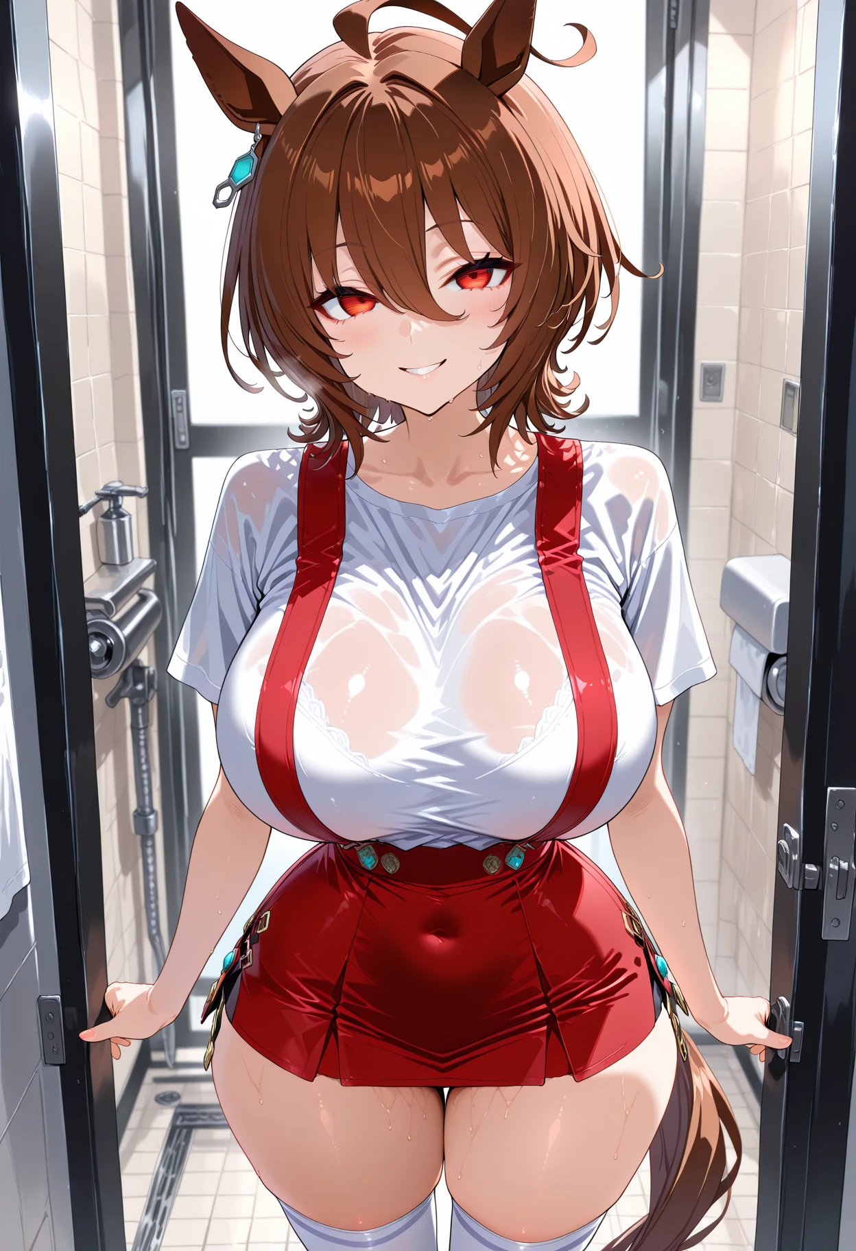 (Perfect body),Best Quality,(8K Portrait),(Official art)、((((NSFW))))、(((((SEX)))))、((fullnude))、(((muscular)))、(glares)、embarrassed from、1girl in,(:o)、(((thick thighs)))、(((blush))),(Sweat),((((large udder))))、(big butts)、(Dark hair),((bob cuts)),Short hair, (Yellow eyes),(((Red tank top)))、Black knee socks、((Hands restrained above head))、(Armpits)、(((spreading legs)))、Cuffed、(Dark concrete room)、natta、