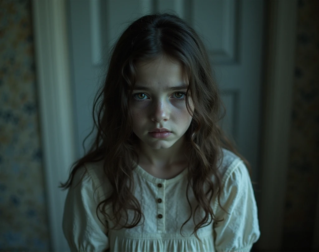 I created an image of a pretty young lady with a scared face crying