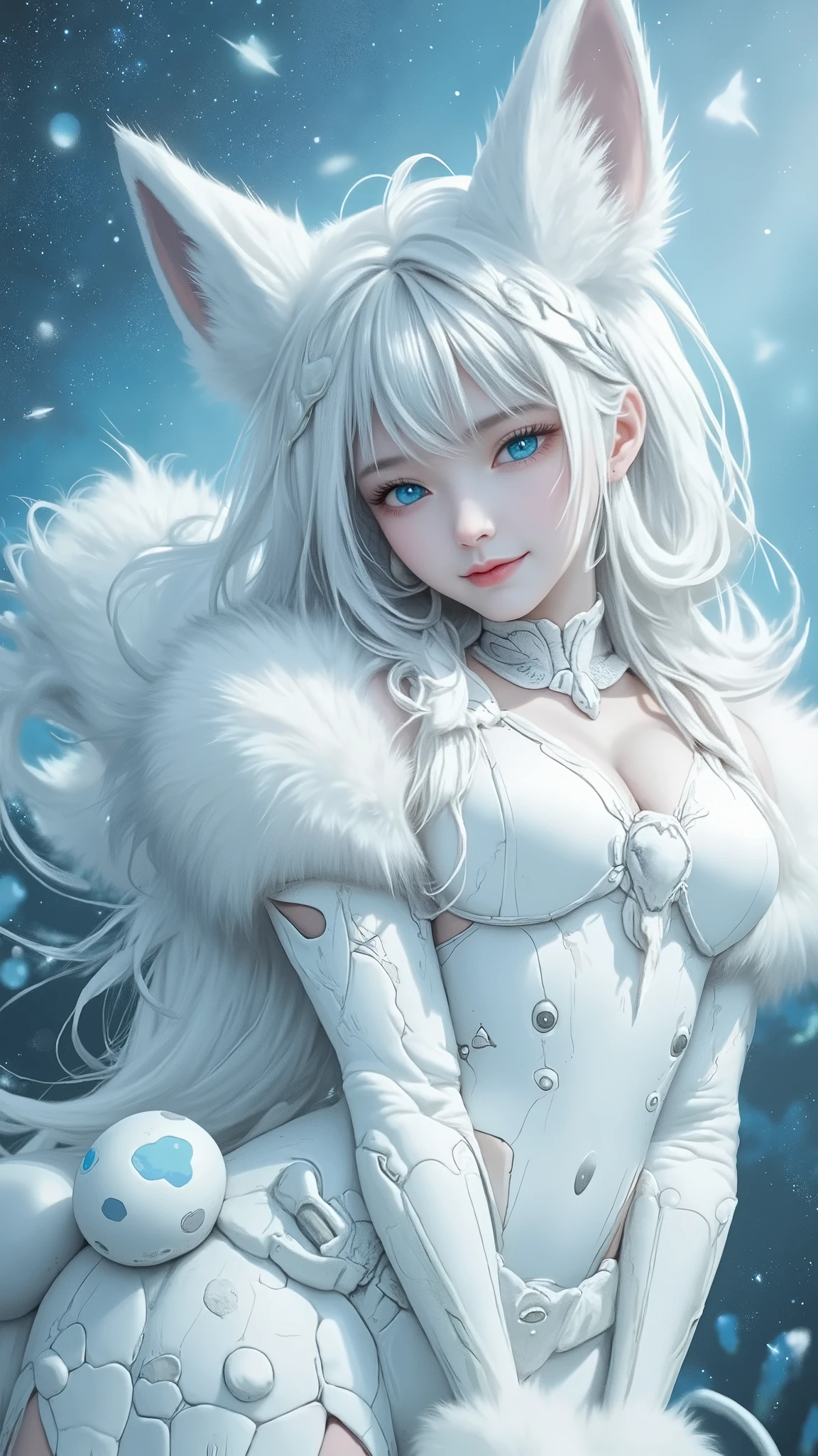Anime, Anime style, masterpiece, best Quality, beautiful detailed eyes, beautiful detailed lips, very detailed eyes and face, Quality_masterpiece, detailed depiction of skin, solo, covered in fur, anthro, covered in fur leopard, Woman, Young Adult, white fur, soft and fluffy fur, 手足の代わりにMeatball, Fox Tail, leopard ear , Meatball, beautiful , charming, glamorous body, big boobs, huge ass, Very Thick Thighs, pretty face, medium hair, messy hair, gray hair, blue eyes, EXCITING, happy, Smile Yan, wear mini tank tops, visible abdomen , wear sports shorts