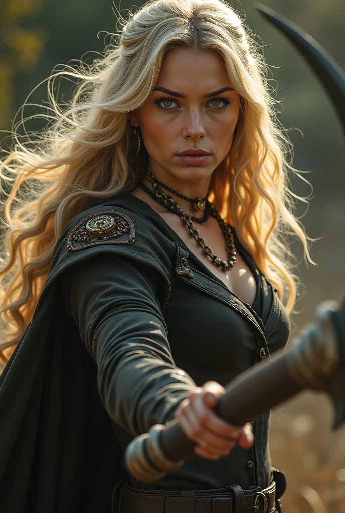 (Highest quality:1.3), cinematic shot, masterpiece, cinematic lights, cinematic scene, (sharp focus:1.5), (photorealistic:1.3),  medium portrait of (a weary-looking but still proud and fierce-looking woman Viking warrior now the leader of his village, standing beside your direwolf, dressed in elaborately detailed chain mail and leather armour, a few torches burn on the walls, giving the scene a dark atmosphere but sculpting the forms in sharp chiaroscuro), it is night time, (highly detailed skin),  (detailed face), detailed background, dark lighting, twilight lighting, volumetric lighting,  intricate details, UHD,