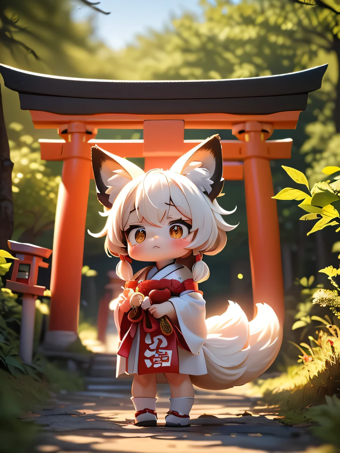 /*Little Fox Confessions*/(((The fox's footprints were stamped on the seal))),(((I picked up on the forest path))),(((In the precincts of Torii))),(((Little Fox Confessing))),(((Red and white shrine maiden costume))),(cute and troubled face:1.3),(((3D Images:1.3))),(Image Mode Ultra HD),