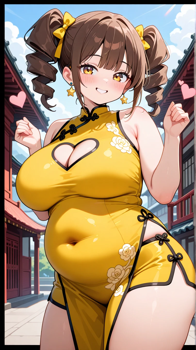 Woman wearing stretch pants((On all fours)),Brown Hair,Light brown eyes,Twin tails,Thick bones,Beautiful curves,Medium Hair,Curvaceous body,Blushed,Captivating look,Smooth and thick thighs,Chubby!!,Sweat,vapor,Wide torso,tight,heart,Huge bust,Crouched