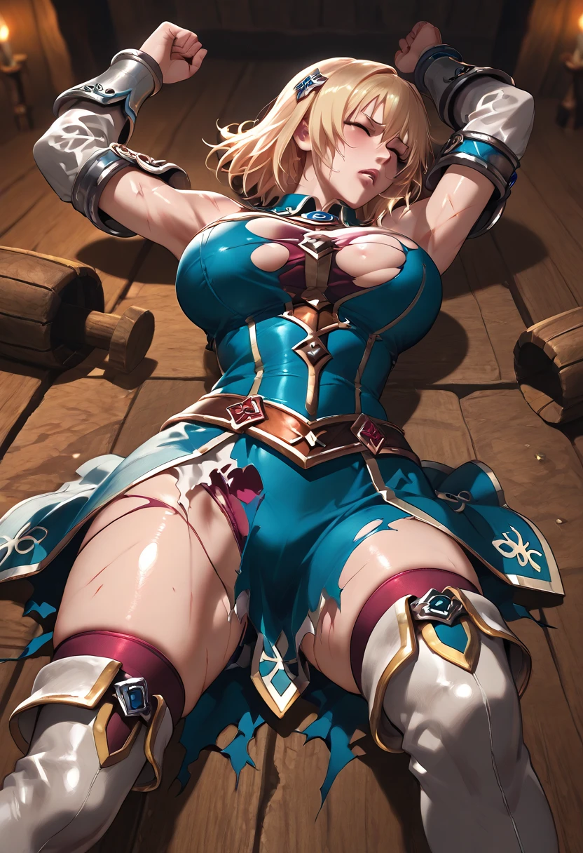 (masterpiece:1.4), (Highest quality:1.4), Realistic, 1 girl, Artoria Pendragon \(destiny\), armor, (Excalibur \(destiny/Please stay overnight\), sword, holding sword:1.1) , (Pull your arms back, Constraintsされた, Leaning forward), (masterpiece, Premium Quality: 1.2), alone, One Girl, Long ponytail, Brown eyes, (Cruel Mistress Costume,) ((A face that is frightened)), Looking at the camera, ((In the dark basement)), Spooky cold atmosphere, ((Wearing torn medieval full-body bikini armor))), sexy white Shiny, Cleavage, 体にSweating profuselyが出る, blush, Thoracic cavity, ((Tied behind the back with a rope, Spread your legs, Spread your legs)), ((Chained)), Chaining hands, (bound), bound, slave collars, ((Chain around neck)), dark fuponasy, Spread your legs, M-shaped Spread your legs, Tied up behind'tie your back with a rope, Silver Chain, Spread your legs, Spread your legs, ((Hung in chains, Being pulled by chains, Open your thighs)), that'Falling out of the costume. Constraints, Slavery, collar, despise, medieval bikini armor, tears, Mature Adult, charm, suggest, Shiny skin, Shiny (Sweaty: 1.3), ((Exhausted)),masterpiece, Highest quality, Ultra-precision, really beautiful, Highest quality, High resolution, sv1, (((((Sweating profusely))))), Ahoge, smile, Heavy breathing, Red face, Open your mouth, Drooling, (), Erect nipples, Anatomically correct hand, , (View from above), ((Heart symbol, Toes are growing, Tight nipples, Excited, View from above, upon's Eye View)), (Silicone Skin)