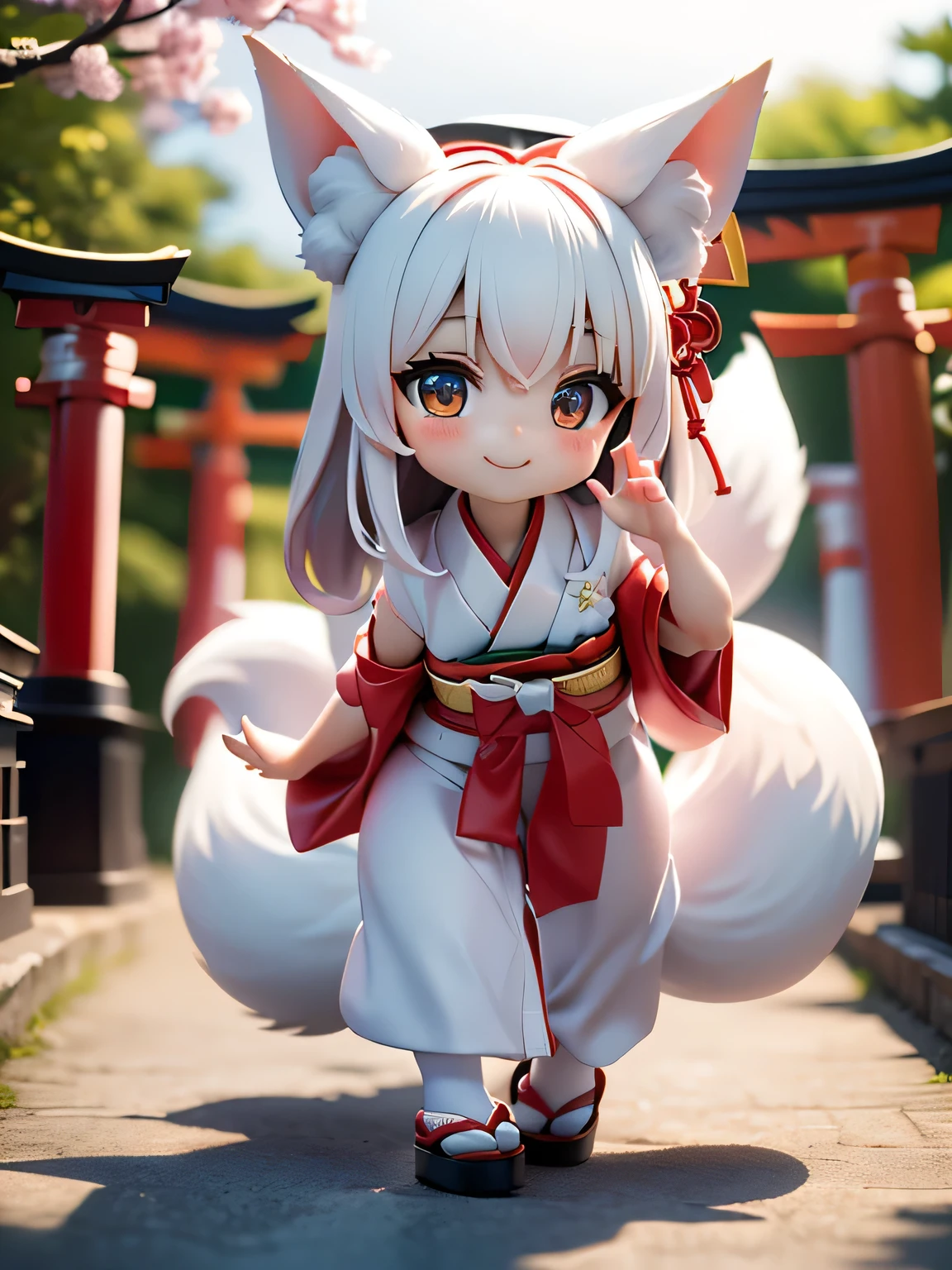 /*Little Fox Confessions*/(((In the precincts of Torii))),(((Little Fox Confessing))),(((fox ear))),(((Red and white shrine maiden costume))),(cute smile:1.3),(((3D Images:1.3))),(Image Mode Ultra HD),