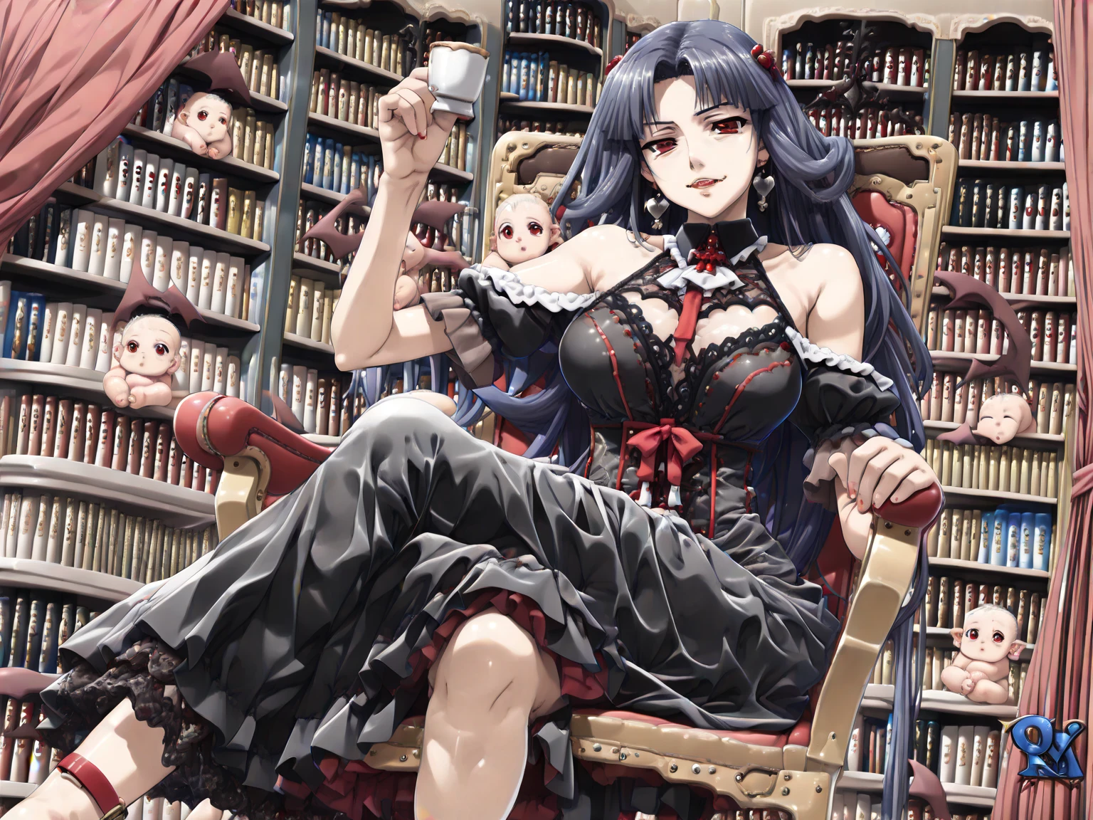 there is a woman sitting on a couch with a knife in her hand, burlesque psychobilly, dressed in crustpunk clothing, fishnets and a long tartan skirt, gothcore, inspired by Nan Goldin, taken in 2 0 2 0, gothic horror vibes, elvira in tattered clothes, profile image, cybergoth, iren horrors, alluring and terrifying