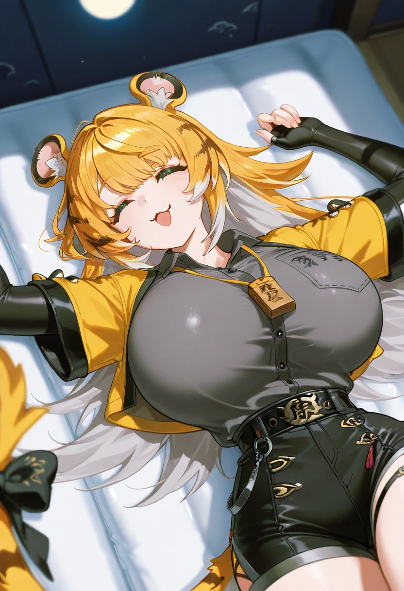 masterpiece, best quality, very aesthetic, absurdres, 1girl,huge tit, naked_apron, cum_on_body, kneeing,blush,open mouth, closed eyes, from above,looking to viewer,,mercy(overwatch),1girl, mechanical_halo, mechanical_wings, halo, headgear, blonde_hair, ponytail,,in a palace,blur background,background defocus,