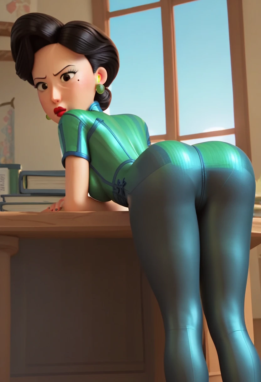 Ming Lee, (8k, RAW photo, best quality, masterpiece:1.2), (intricate details), (best quality), (highres), ((perfect eyes)), perfect face, perfect lighting, vivid colors, intense colors, 1girl, cartoon style, minglee, Big ass, big butt, big thick buttocks, sexy legs , big breast, Extremely tight clothes, pov, Mini, Secretary style skirt, Showing huge ass, Exposed ass, naked ass, micro thong V-String, Short blouse
