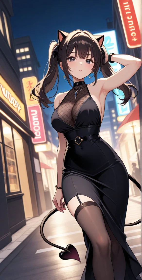 tokyo night of dreams-4 shizuka-sama in a dress-chisaki yuka, 1girl, breasts, thighhighs, solo, brown hair, large breasts