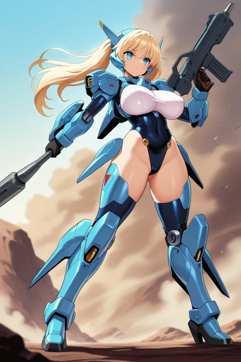 1girl, tall body, light blonde hair, aquamarine eyes, boots, breasts, bracelets, full body, hair ornament, ((shoulder-length hair, ponytail, bangs)), full body with costume, ((leotard, perfect leotard, gymnast_outfit leotard, white leotard with blue accents, bare legs)), hi-tech shoulder pads, (white boots), medium breasts, perfect hands, complete fingers, perfect anatomy, perfect proportions, solo, solo focus, superhero, beautiful detailed eyes, beautiful detailed face, age 18, asuka suit, full body portrait, standing straight, ((back view)), cityscape
