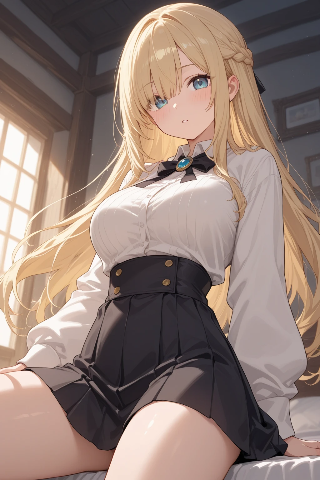 ((highest quality、High resolution、masterpiece))、Blonde、Cosplayer Beautiful Girl、skirt、((She shows her panties))、I'm tempting you