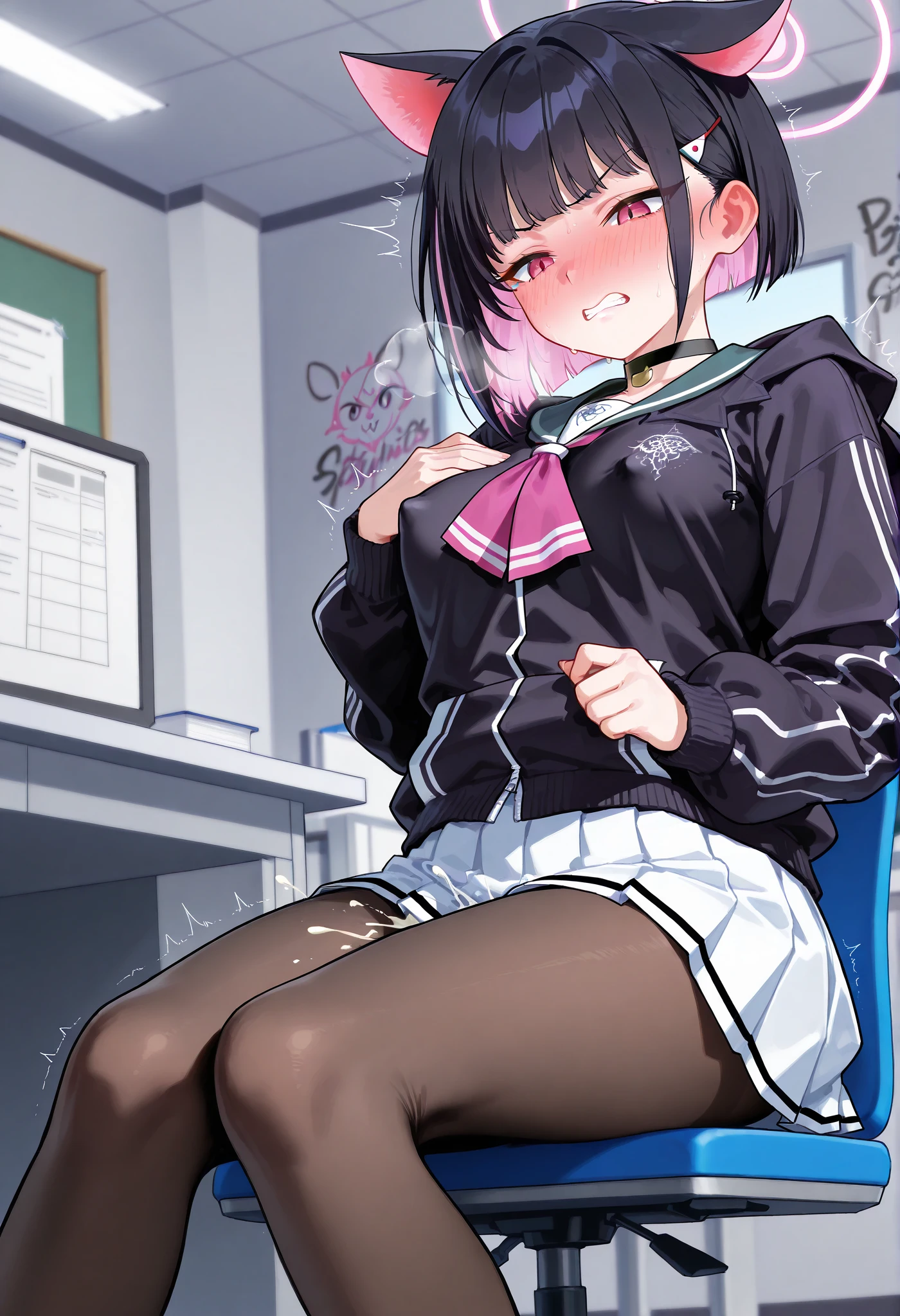 NSFW,masterpiece,Highest quality,High resolution,Super detailed,utenaxl、short hair、Purple Hair、Ahoge、Yellow Eyes、+.+、Hair between the eyes,(Oho face),Embarrassed,blush,Leg spread,excited,Estrus,orgasm,Trembling,(Climax),(Squirting),Roll your eyes、squint,Middle-aged men,(Having intense sex),Insert,Creampie,School,staff room,Squat down and spread your legs,peace sign