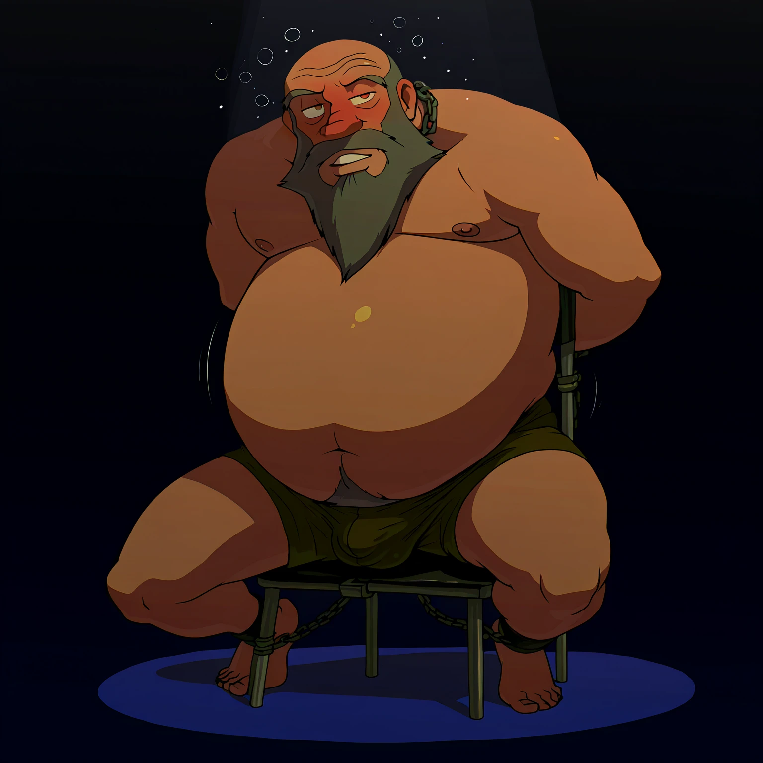 1man, Art Nouveau Style, heavy ink lines, ((speed painting))+++ , palette knife painting, painted in impressionist style, brushstroke painting technique, large strokes, portrait of handsome mature man plump chubby morbid extremely thick thighs bulging belly fat), older man, gray hair, white man, ( wearing,boots,stubble,police chief,bage,beard,old man,indoors,necktie,sitting,spread legs,), bulge, detailed glade on clothing, (fat and corpulent: 1.3), full beard very long, looking at the viewer, handsome man, detailed eyes, symmetrical face, mischievous smile, robust, mustache, longer hair, his body is lying sideways on the floor, front view.(masterpiece), top quality, photorealistic, hyperrealism, absurdres, tack sharp, subsurface scattering, 8k, HDR, 35mm, professional photography, RAW. 🍼.Many exaggerated squirts of semen come out of the glans of the penis), low angle view, with hands Gesturing with hands holding testicle with hand, gesticulando, expressando, ((genital Masculino glande peniana tamanho anormal, phallus size gigantic phallus super long phallus inclined fallen, dropped balls)), sensualizing with the hand on the crotch, Acariciando as bolas, ejaculando exageradamente, Gozando sem limites, Jorrando jatos de esperma da glande peniana, corpo muito suado, suor extremo no corpo.