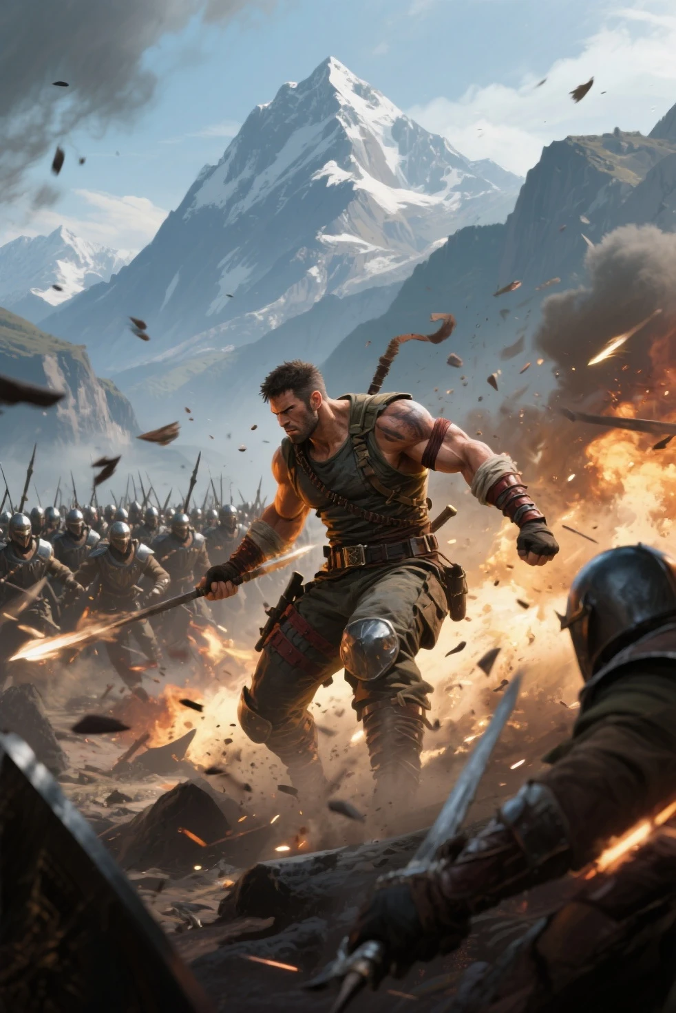 closeup angle of characters fighting, man, a detailed painting, cgsociety, detailed painting, artstation hd, high detail, cgsociety, photorealism, concept art, artstation hd, official art