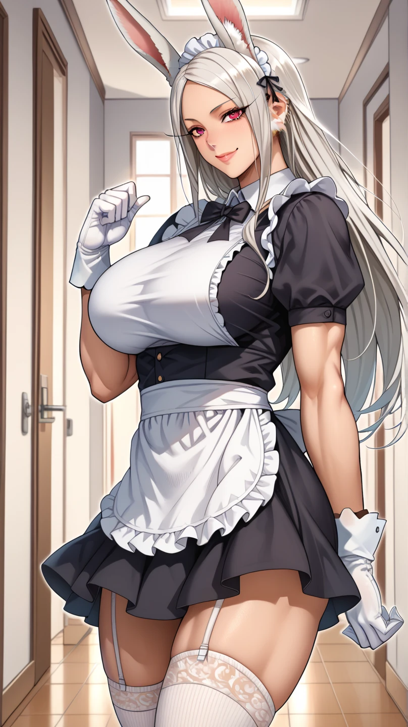 1 girl, sexy, maid, white hair, long hair