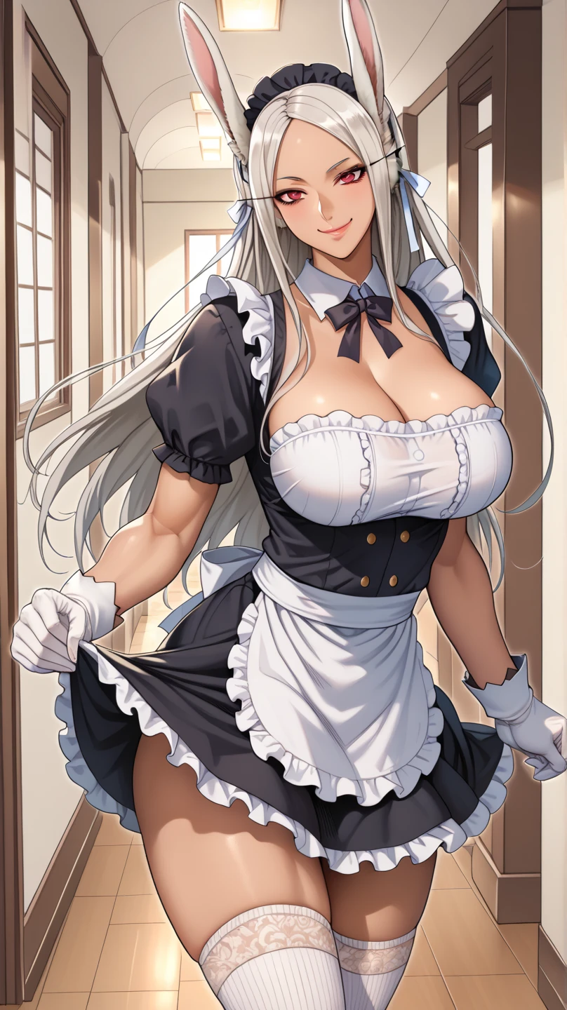 Maid、Elf、Silver Hair、Big Breasts、Very large breasts、ponytail、negligee