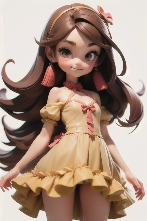 3D A lovely woman in a red dress,red bow,solo,breasts,cleavage,hair bow,pink bow,lips,brown hair,red bow,looking at the audience,photo (medium),pink nails,brown eyes,real,long hair,nails,upper body,