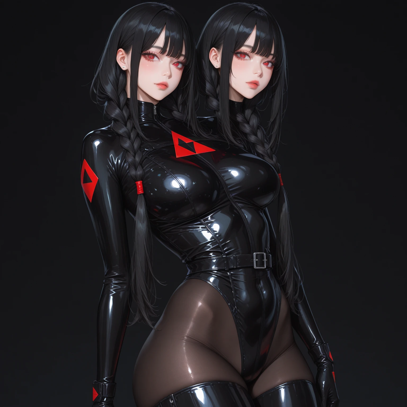 Swimsuit Leg spread Knee-high boots Black Hair