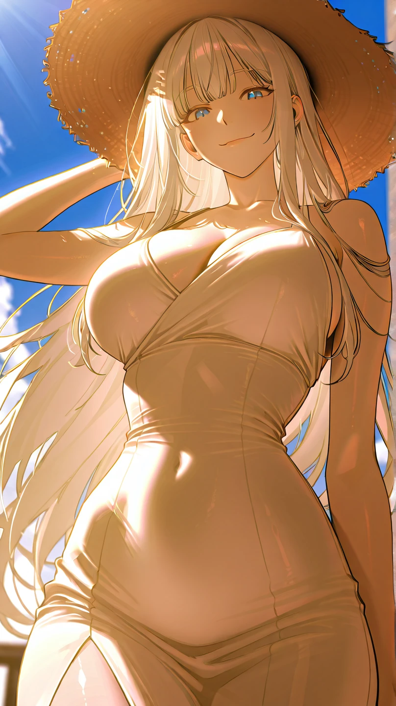 Portraiture, Official Art, finest masterpiece, Highest quality, Highest Resolution, 8K, Most detailed, (Perfect Anatomy:1.3), (View your viewers) break (Bust up shot), finger frame, (Hair blowing in the wind) break, Long Hair, Gradient Hair, Blonde, , blue eyes, (Large Breasts:1.2), alone, 1girl break (smile:1.1), (cheek), (Shut your mouth.) break night sky, Highly detailed 16KCG wallpaper, nude, Huge breasts, Huge nipples, vagina, clitoris